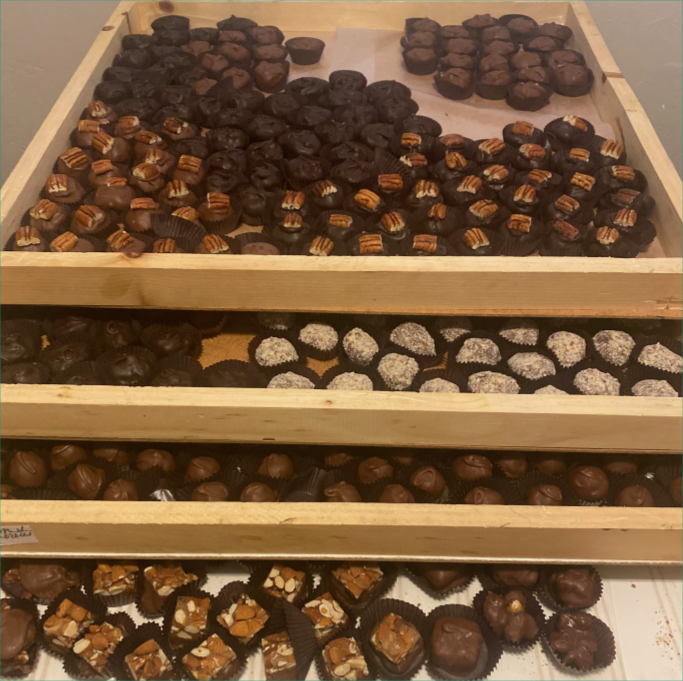 Trays of hand-dipped chocolate candies