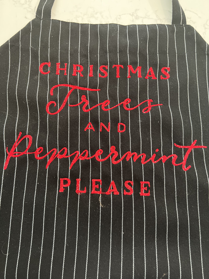 Striped Christmas Trees and Peppermint Please apron